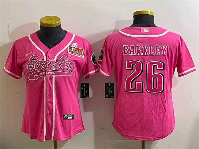 Women's Philadelphia Eagles #26 Saquon Barkley Pink 2025 Super Bowl LIX Patch Cool Base Stitched Baseball Jersey,We sell and wholesale Women's Philadelphia Eagles #26 Saquon Barkley Pink 2025 Super Bowl LIX Patch Cool Base Stitched Baseball Jersey on line form chian!